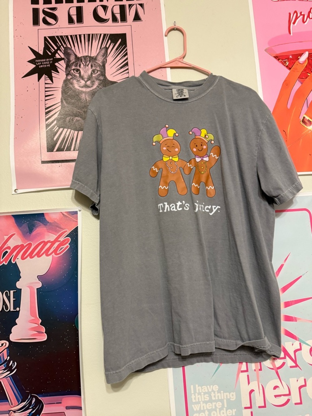 Gray Graphic Tee with Gingerbread Duo - "That's Juicy"